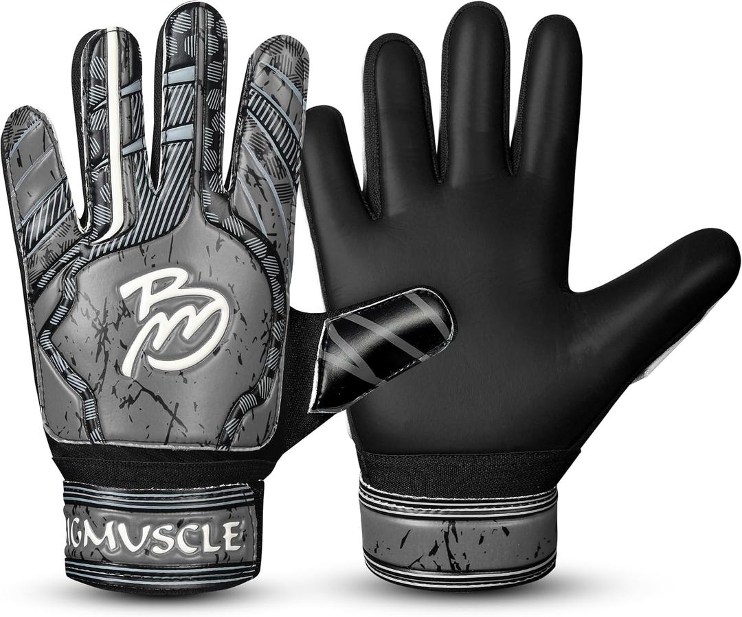 3 x BM Soccer Goalie Gloves for Kids Boys Children,Youth & Adult Football Goalkeeper Gloves with Double Wrist Protection and 4mm Latex Anti-Slip Strong Grips Palm (2, Black)