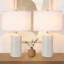 23" Ceramic Table Lamps Set of Two, White Ceramic Desk Lamps for Living Room, Farmhouse Bedside Lamps for Bedroom Decor, Beige Nightstand End Table Lamps