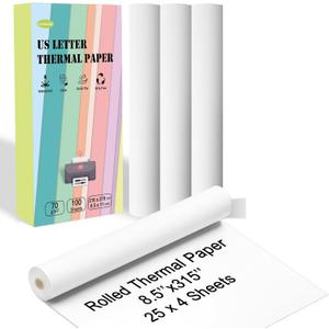 8.5 x 11 US Letter Size Thermal Printer Paper, Quick Drying Fan-Folded Thermal Paper, Compatible with MT610, M08F, D810, M832, M08E, A285M, A40, A80, A81, PR20, iDPRT HPRT PRT (100 Sheets, Rolled)