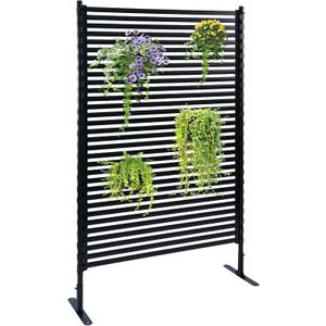 FOLLOOK Privacy Screen Freestanding Outdoor, 48" W x 71" H Poly-Coating Rustproof Metal Decorative Privacy Screen Fence Panels for Outside Backyard Garden Patio, Black