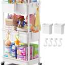 Goovilla Diaper Cart with Lockable Wheels and Easy Assembly, 3 Tier White Rolling Cart for Baby Nursery Storage, Sturdy Ample Diaper Caddy Organizer for Baby Girl, Boy, New Mom, Newborn Essentials