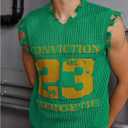 Men's Letter Graphic Sweater Vest Y2k Ripped V Neck Sleeveless Knit Tops (Green, S)