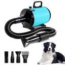 IVY&LANE Dog Hair Dryer for Pet Grooming, High Velocity Dog Dryer Force Blower with 4 Nozzles, Adjustable Speed and Temperature Control Dogs Blow Dryer, Noise Reduction, Blue