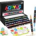 120 Colors Dual Tip Acrylic Paint Pens, 0.5-5MM Brush Tip & 1 MM Fine Tip Acrylic Paint Markers for Stone, Glass, Canvas, Rocks, Wood & More  Vibrant paint Markers and PAINT PENS for Crafting & DIY