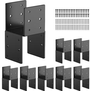 8 Pack 4x4 Heavy-Duty Post Caps Tie Bracket(Actual 3.5"x3.5"), High-Carbon Steel Wood Beam Support, Beam-Hanging Fixtures,Steel Post Anchor Connector, for Gazebo, Deck & Porch Post to Beam(Black)