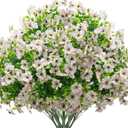 Grunyia Artificial Fake Flowers for Outdoor Spring Decoration, 16 Bundles Faux Silk Colorful Daisy UV Resistant Realistic for Outside Porch Patio Home Yard Garden Planters Pots Window Box (White)
