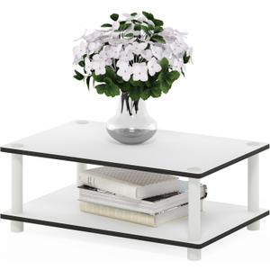 Furinno JUST Coffee Table, 2-Tier Modern Coffee Table with Open Shelf, Toolless Assembly Side Table, for Living Room, Bedroom, Home Office, Plain White, 2-Tier, 23.6"W