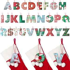 26 Pcs Christmas Stocking Tags Letter Hanging Ornaments Xmas Stocking Felt Tags Xmas Tree Decor Letter a to Z Cutout Tag Letters Name Tag Christmas Decor for Holiday Party Favors(Classic)