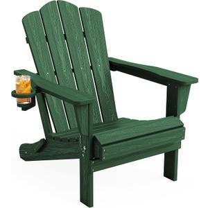 Folding Adirondack Chair with Cup Holder, Green
HDPE All-Weather Patio Chairs, Wooden Textured Lawn Chair for Poolside, Backyard, Deck, Fire Pit
