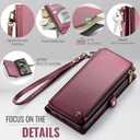 Defencase Compatible with Samsung Galaxy S23 Ultra Case Wallet with RFID Blocking Card Holder for Women, PU Leather Magnetic Snap Flip Zipper Strap Phone Case Fit for Galaxy S23 Ultra 5G, Wine Red