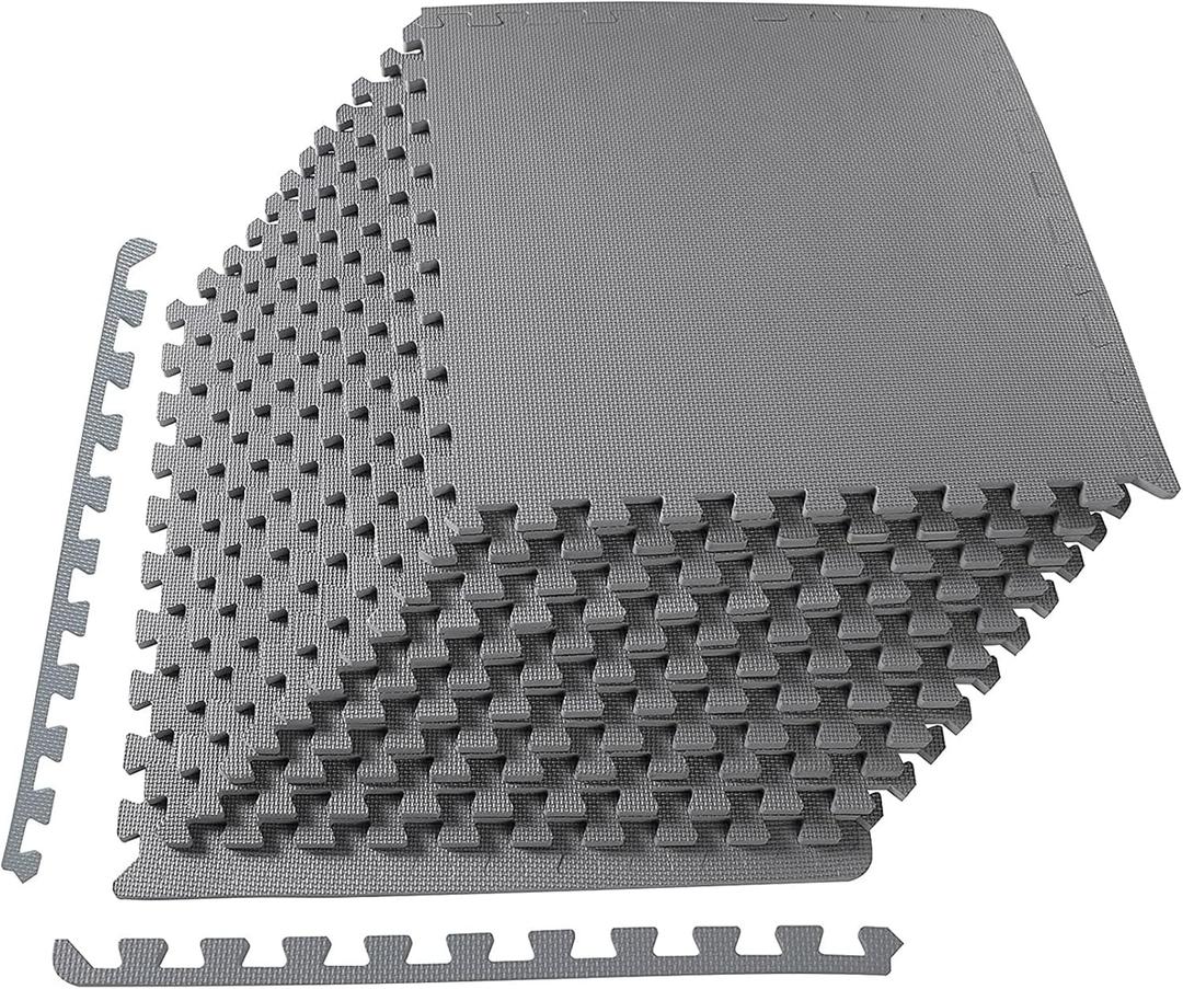 BalanceFrom 24x24 Inch EVA Interlocking Foam Exercise Tile Mat  Non-Slip Puzzle Flooring for Home Gym, Fitness Studio, or Playroom with Multiple Thickness, Coverage Sizes and Color Options (Grey)