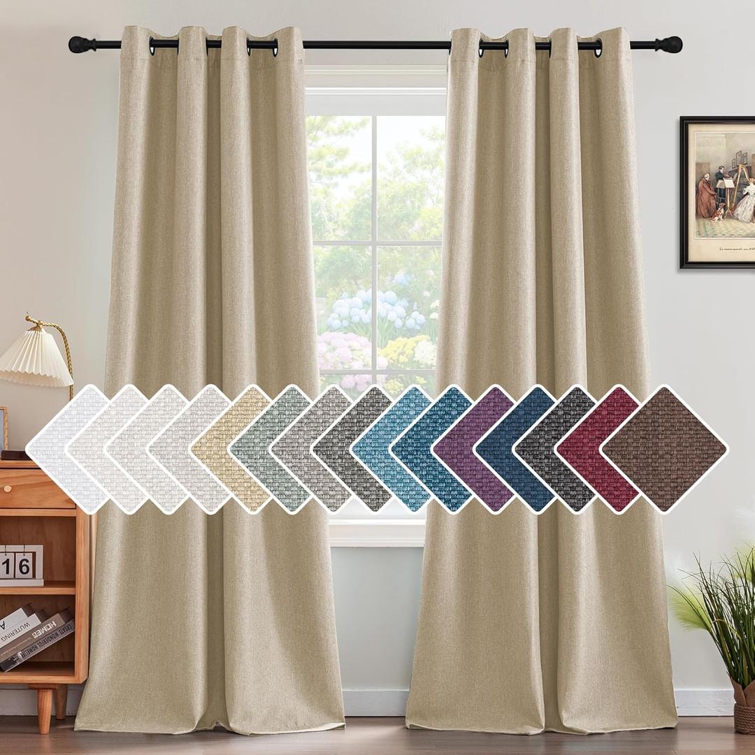 H.VERSAILTEX Linen Blackout Curtain 108 Inches Long for Bedroom/Living Room Thermal Insulated Grommet Linen Look Curtain Drapes Primitive Textured Burlap Effect Window Drapes 1 Panel - Heather Beige