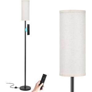 Ambimall 64'' Floor Lamps for Living Room with Remote Control and Stepless Dimmable Colors Temperature & Brightness, 9W Bulb Included(Beige Lampshade & Black Pole) (64.57 inches Round Shade)