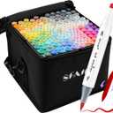 SFAIH Alcohol Markers Brush & Chisel - 121 Colors Double Tipped Art Markers for Adult Coloring Illustration, Gifts for Artist Adult - Adjustable Shoulder Strap & Faux Leather Lining & Outer Zip Pocket