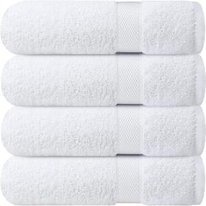Infinitee Xclusives Luxury 100% Ring-Spun Cotton White Bath Towels Set of 4 (27x54 inches)  Soft, Absorbent & Quick-Drying Towels for Bathroom, Gym, Spa & Hotel Use (Brilliant White, Bath Towels)