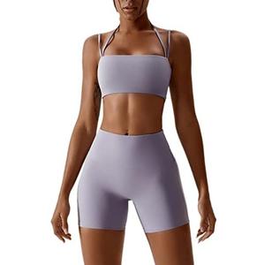 ABOCIW Workout Sets for Women 2 Piece Twist Front Halter Sports Bras High Waist Biker Shorts Exercise Gym Yoga Outfit Small