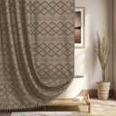 Boho Farmhouse Shower Curtain, 72 x 72 Tufted Chevron Textured Striped Modern Minimalist Cloth Shower Curtain for Bathroom (Khaki)