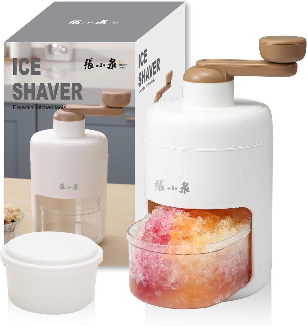 ZHANG XIAO QUAN SINCE 1628 Hand-cranked Shaver Ice and Snow Cone Machine, Manual Shaved Ice Machine Household Protable Small Slushie Machine - BPA Free (white)
