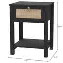 SICOTAS Rattan Nightstand, Rattan Decor Drawer with Brass Knobs Night Stand Bedside Table Boho End Tables Side Tables with Storage Shelf for Bedroom,Small Space (Obsidian)