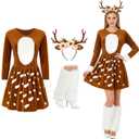 Haysandy 4 Pcs Christmas Adult Deer Costume for Women, Deer Dress Reindeer Antlers Headband Fuzzy Leg Warmers (Large)