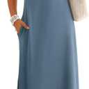 MEROKEETY Women's Summer Casual Maxi Dress 2026 Cap Sleeve V Neck Collared Beach Vacation T Shirt Long Dresses (Blue, L)