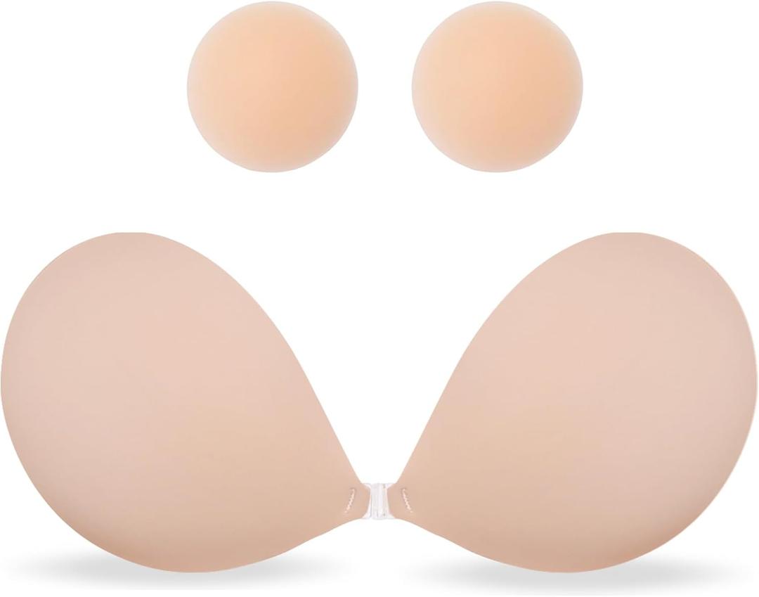 MITALOO Seamless Adhesive Bra Sticky Strapless Invisible Push up Bras Silicone Backless Nipple Cover for Women (Beige)