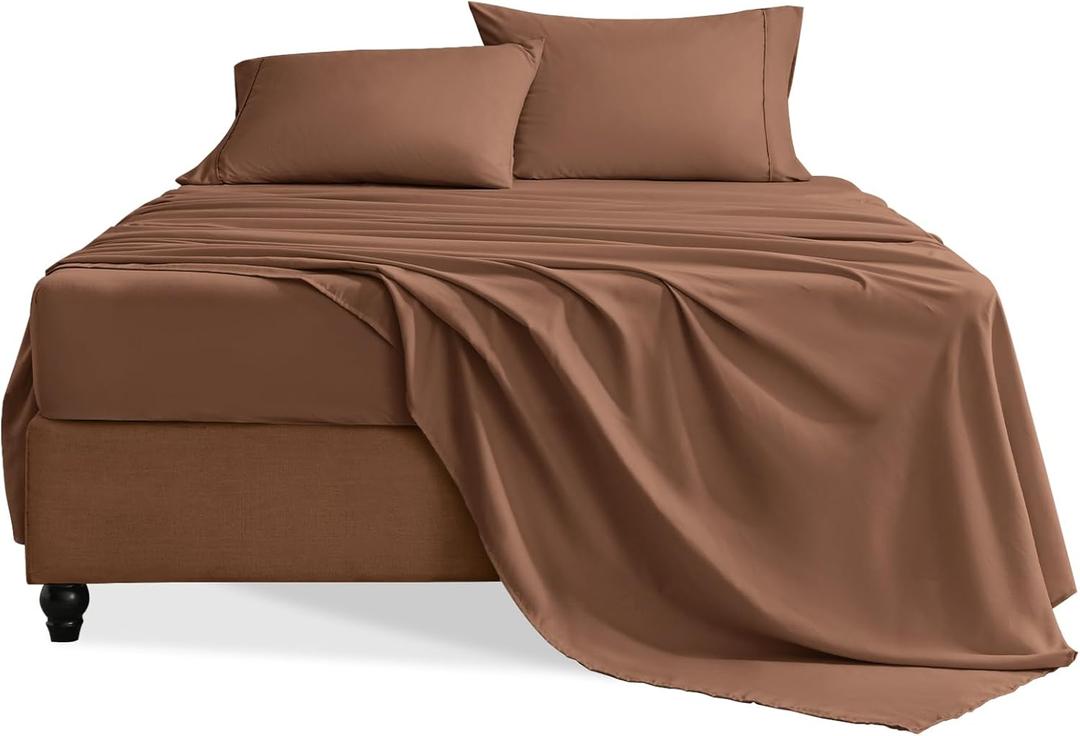 Queen Sheet Set, 4 Pieces Hotel Luxury Soft Microfiber Queen Bed Sheets Set, Up to 16" Deep Pockets, Oeko-Tex Sheets with Elastic, Breathable, Wrinkle Free (Brown,Queen)