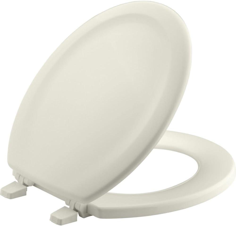 KOHLER 4648-96 Stonewood Toilet Seat Round, Wood Seat, Compatible with Standard Round Toilets, Lid with Color-Matched Plastic Hinges, Biscuit