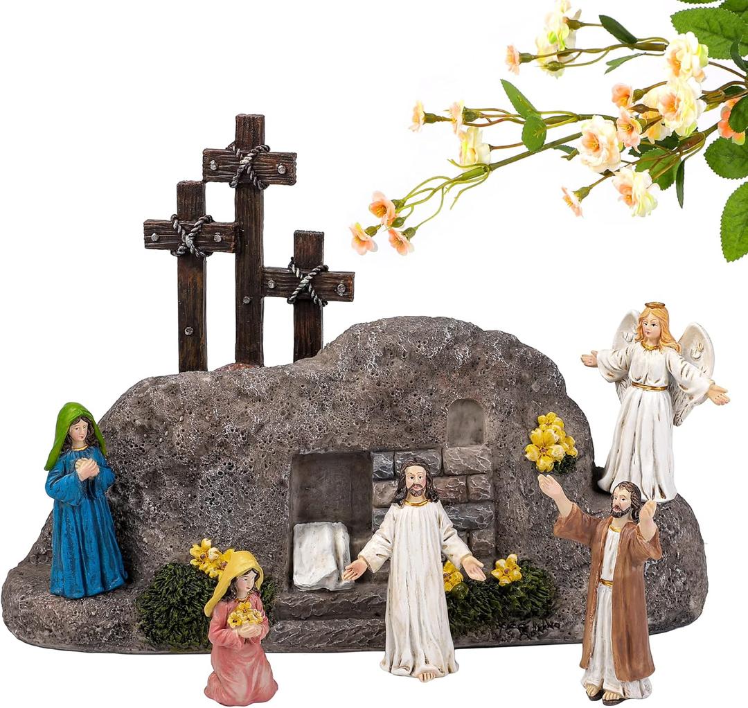 Fovths 7 Pack Brown Cross Resin Table Decor Easter Resin Tabletop Ornaments Jesus Nun Statue Centerpieces Decor for Home Easter Holiday Decoration