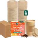 ECO SOUL 12 Oz Disposable Paper Coffee Cups with Lids & Sleeves (100 Pack), 16 Ounces