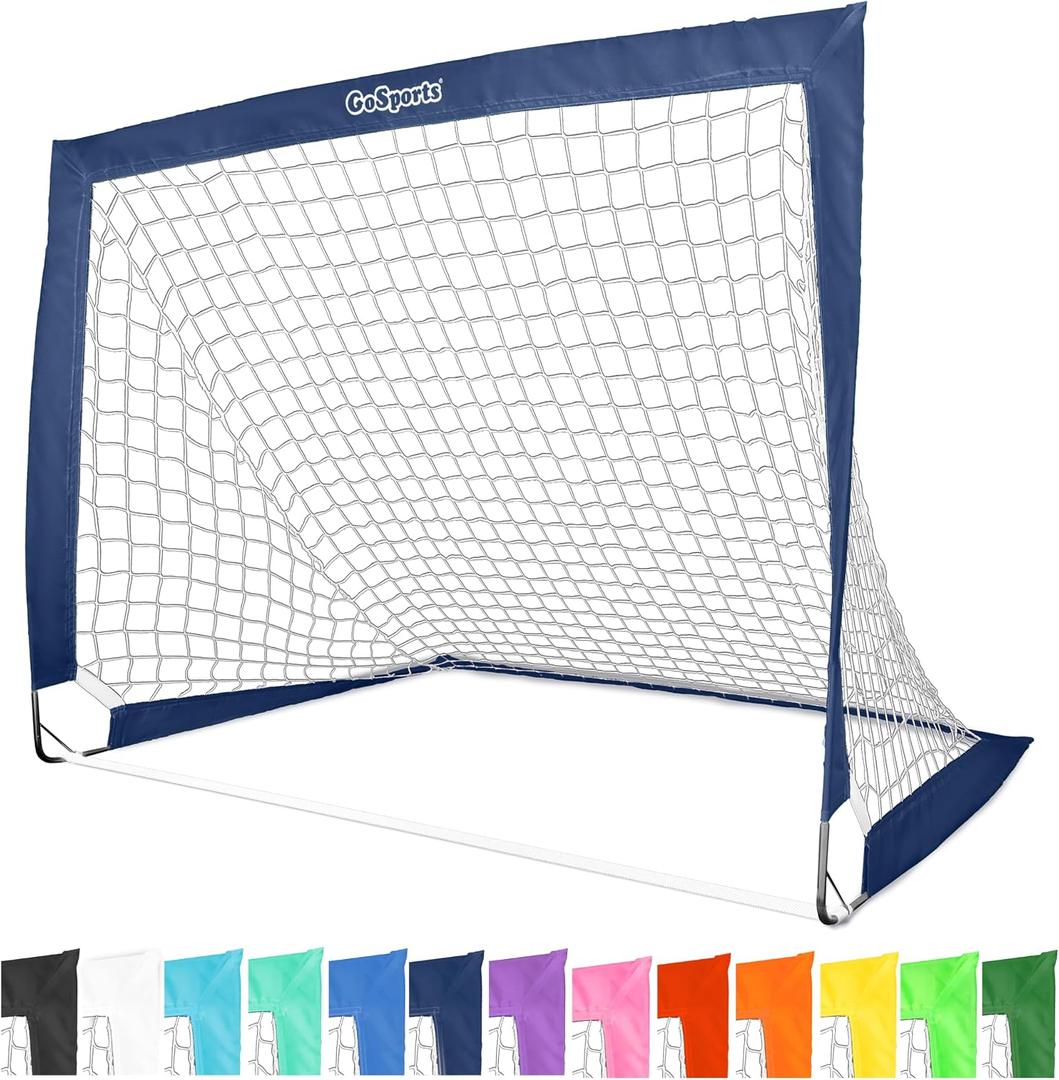 GoSports Portable Soccer Goals for Kids - 13 Color Options - Choose 4 x 3 ft or 6 x 4 ft - Team Tone Pop Up Nets for Backyard
