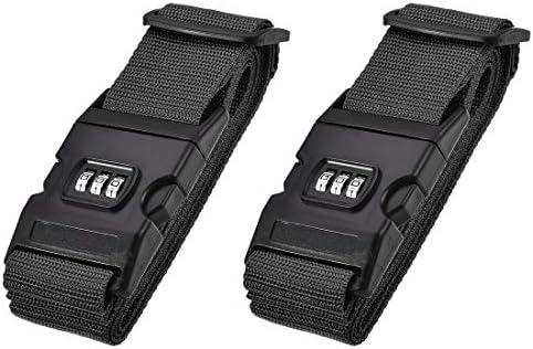 uxcell Luggage Straps Suitcase Belts with Buckle, Combination Lock, 2Mx5cm Adjustable PP Travel Packing Accessories, Black 2Pcs