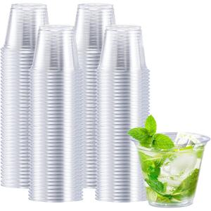 300 Pack 9 oz Clear Plastic Cups, Disposable Cocktail Cups for Party, Wedding, PET Plastic Cup Bulk, Fancy Party Drinking Cup, Clear Tumblers for Cold Beverage