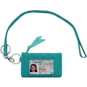 Lanyard with Wallet - Zip ID Case with Lanyard - Lanyard with id Holder - Card Holder Keychain with Zippers -Premium Quilted Microfiber - Jade