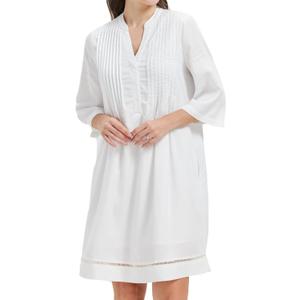 KYAL Women's Denim Short Summer Dress V-Neck Mid-Sleeve Shift Casual Relaxed Beach Party Flowy Dress (White, L)