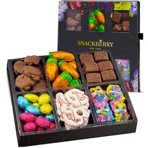 Easter Chocolate Platter with Milk Chocolate Bunnies, Chocolate Carrots, Cookies & Cream Eggs, and More, Kosher Holiday Mixed Gift Basket Candy Platter (EXP 05/31/27)