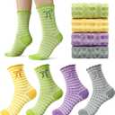 4 Pairs Women Cute Pilates Socks Non Slip Ruffle Yoga Socks for Women Dance Gym Exercise Embroidery Pattern