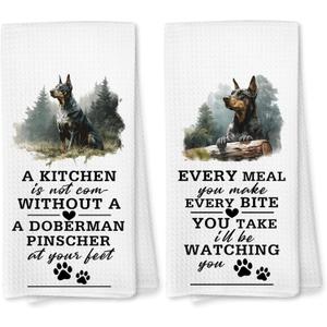 Voatok Funny Doberman Pinscher Kitchen Towels Set of 2, Doberman Gifts for Women Hand Towels, Gifts for Dog Lovers Mom Dad Dish Tea Towels for Kitchen, 16x24 Inches