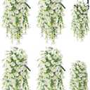 Artificial Hanging Flowers for Outdoors, 4 PCS UV Resistant Morning Glory Flowers with Eucalyptus Leaves, Silk Fake Flower Realistic Faux Plants for Home Patio Porch Garden Decor, White