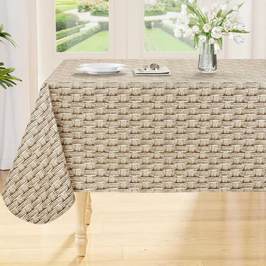 Smiry Rectangle Table Cloth, Waterproof Vinyl Tablecloths with Flannel Backing, Wipeable Spillproof Plastic Table Cover for Dinner and Outdoor (Weave Patterns, 52" x 70")