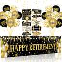 Black Gold Happy Retirement Banner Sign - Directional Retired Yard Sign & Balloons for Party Supplies