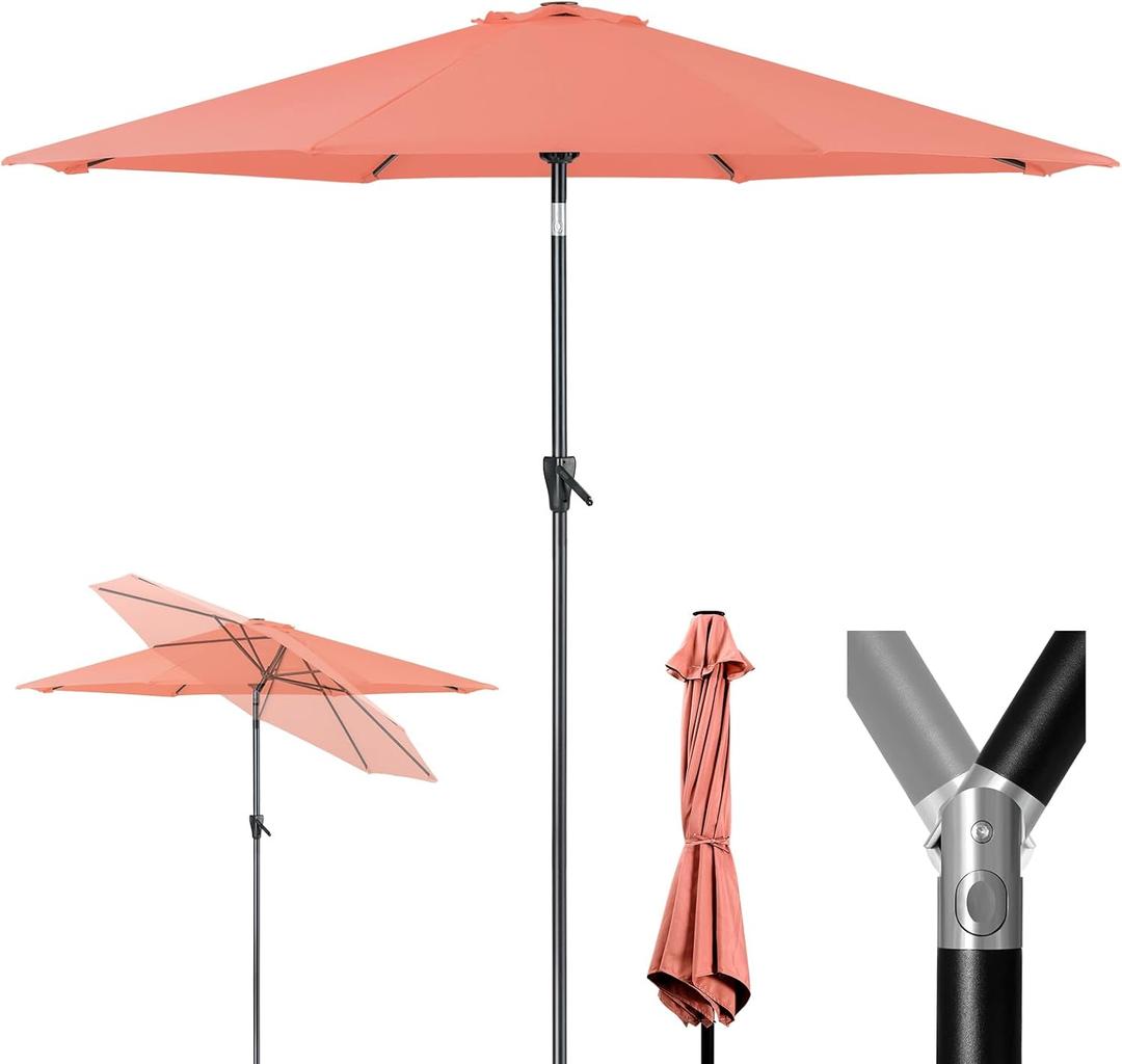 Tempera Patio Market Outdoor Table Umbrella with Push Button Tilt and Crank, Large Sun Umbrella with Sturdy Pole & Fade Resistant Canopy, Easy to Set (9 FT, Pink)