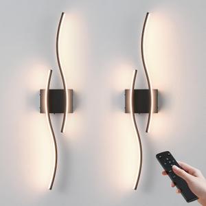 KARTOOSH Battery Operated Wall Sconces Set of Two with Remote Control, Dimmable/3 Color/Night-Light/Timer/Memory, Black Modern Wireless LED Sconce for Living Room, Hallway, Bedroom, 31.4 Inch (2 Pack)