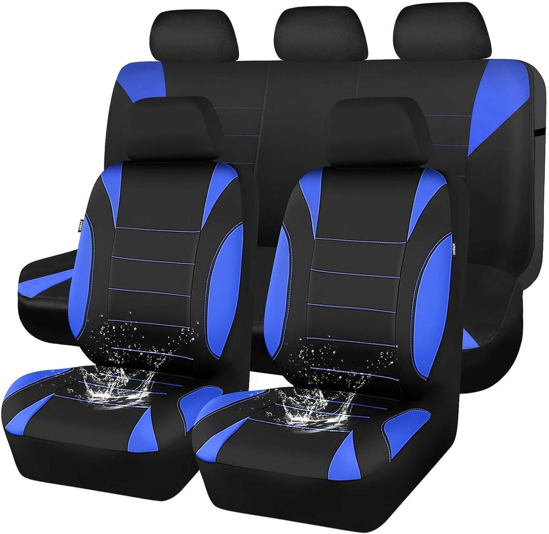 CAR PASS Neoprene Wetsuit Seat Covers, Waterproof Car Seat Covers Full Sets with 5mm Composite EVA, Universal Fit for Car Sedan, SUV Trucks Anti Slip with Airbag Compatible(Black Blue