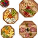 LemonRoad 5 Pack 14'' Acacia Wood Serving Trays Wooden Octagon Serving Platter Charcuterie Boards for Bread Fruit Food Dish Cheese Hosting Essentials Decorative Plate (14'', 12'', 10'', 8'', 6'')