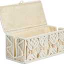 Cable Management Box Handmade Macrame Cord Storage Organizer Power Strips Outlet Router Adapter TV Wire Hider Cover Under Desk Natural Cotton Rope Woven Boxes with Lid (Off White, Medium)