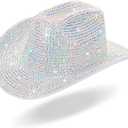Hercicy Rhinestone Cowboy Hat with Diamond Fringe Bling Cowgirl Hat With Western Wide for Cosplay Wedding