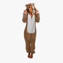 Sherpa Jumpsuit Women Women's Fuzzy Pajamas Long Sleeve Adult Cat Onesie Pajamas Winter Rompers Sleepwear