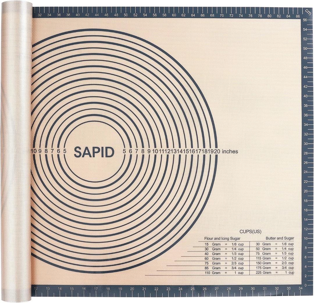Sapid Extra Thick Silicone Pastry Mat Non-slip with Measurements for Non-stick Silicone Baking Mat Extra Large, Dough Rolling, Pie Crust, Kneading Mats, Countertop, Placement Mats (24" x 36", Gray)