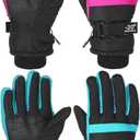 SATINIOR 2 Pairs Kids Waterproof Winter Snow Gloves Ski Gloves for Boy Girl Outdoor Warm Thickening Snowboar (8-12 Years, Cyan, Rosarot)